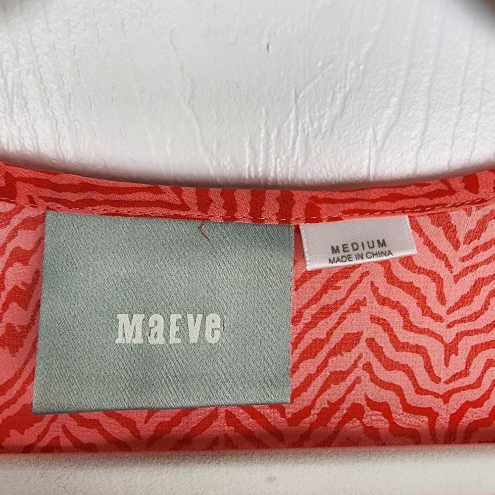 Anthropologie Maeve Silk Blouse M Coral Orange Chevron Print Short Sleeve Boho - Picture 2 of 15